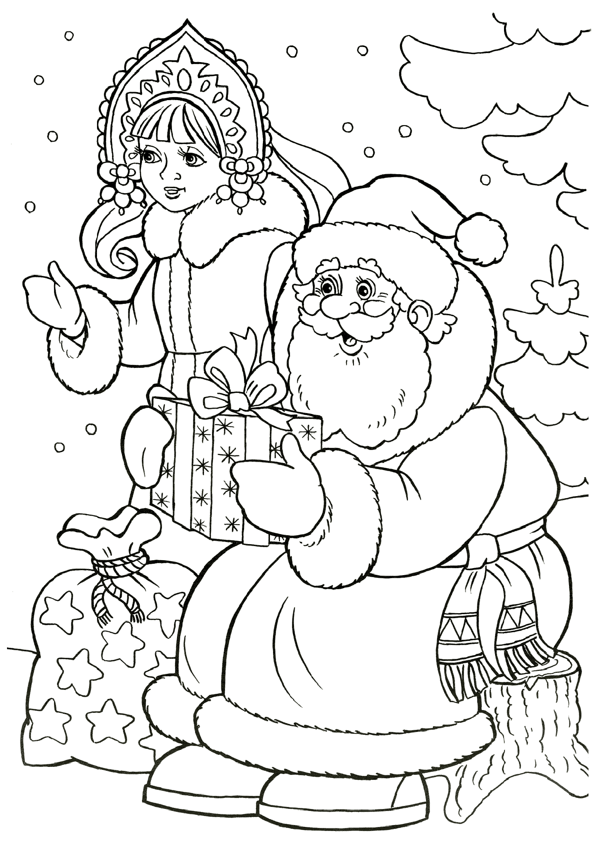 Нарисованные Дед Мороз и Снегурочка на Новый год 2018.